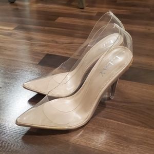 L.Day Women's 3.5" transparent pump nude silver